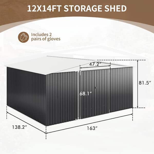 VIWAT 14 ft. W x 12 ft. D Metal Storage Shed with Lockable Doors