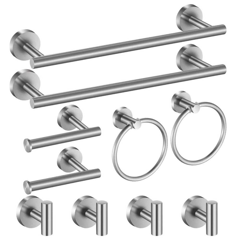 10-Piece Stainless Steel Towel Bar Set in Brushed Nickel with Towel Bar, Towel Hook, Towel Ring Toilet Paper Holder