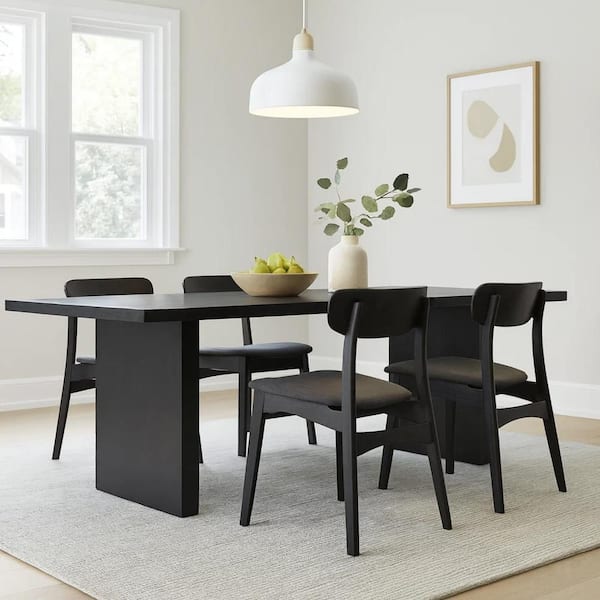 Somy Modern and Contemporary Black Wood 30 in. Sled Base Dining Table Seats 6