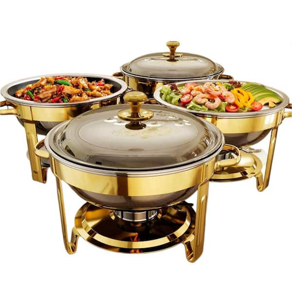 5 Qt. Stainless Steel Chafing Dish Set with Stand for Buffet, Home Party, Gathering, Catering Event, Gold (Pack of 4)