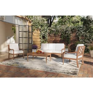 New Classic Furniture Savannah 4-Piece Wood Patio Conversation Set with White Cushions