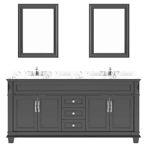 Virtu USA Victoria 72 in. W x 22 in. D x 36 in. H Double Sink Bath Vanity in Espresso with Quartz Top and Mirror