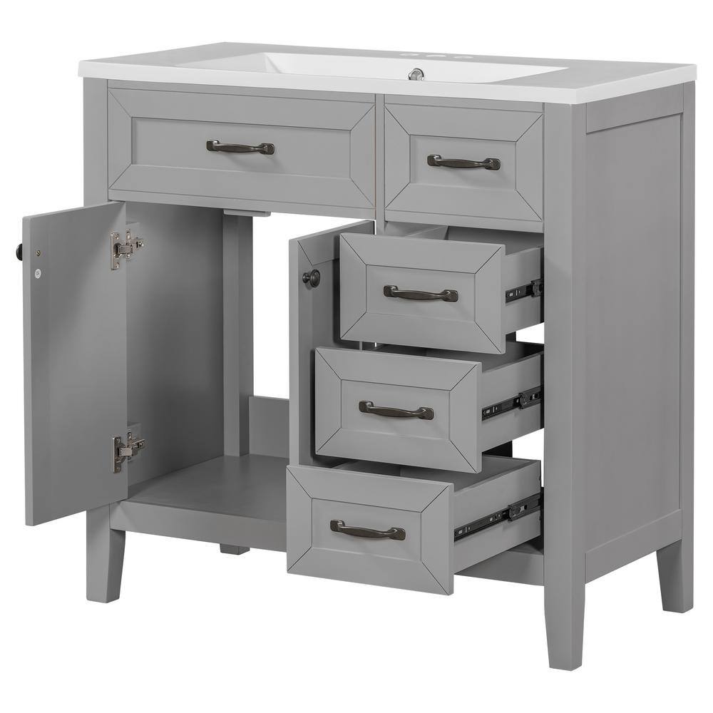 Gray 36-Inch Freestanding Bathroom Vanity with Ceramic Sink