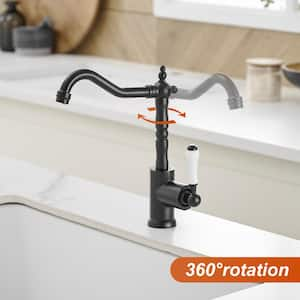 Traditional Classic Single Handle Standard Kitchen Faucet Vessel Sink Faucet 360° Swivel Bathroom Faucet in Matte Black