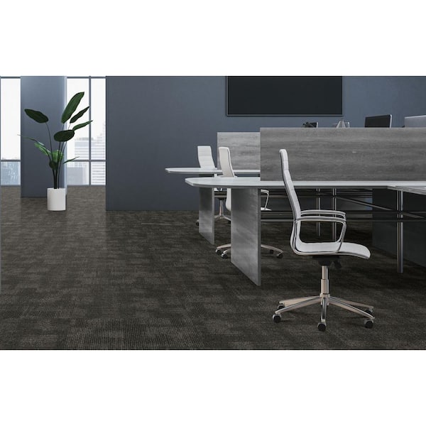 Second Nature - Shadow - Gray Commercial 24 x 24 in. Glue-Down Carpet Tile Square (96 sq. ft.)