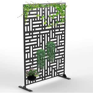 Black Metal Outdoor Privacy Screen with Stand, Freestanding Outdoor Divider for Garden Patio Backyard(3-Panels)