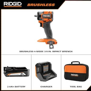 18V SubCompact Brushless Cordless 3/8 in. Impact Wrench Kit with 2.0 Ah Battery, Charger, and Bag