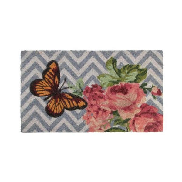 Multi-Color Rose and Butterfly 29.5 in. x 17.75 in. Coir Outdoor Door Mat