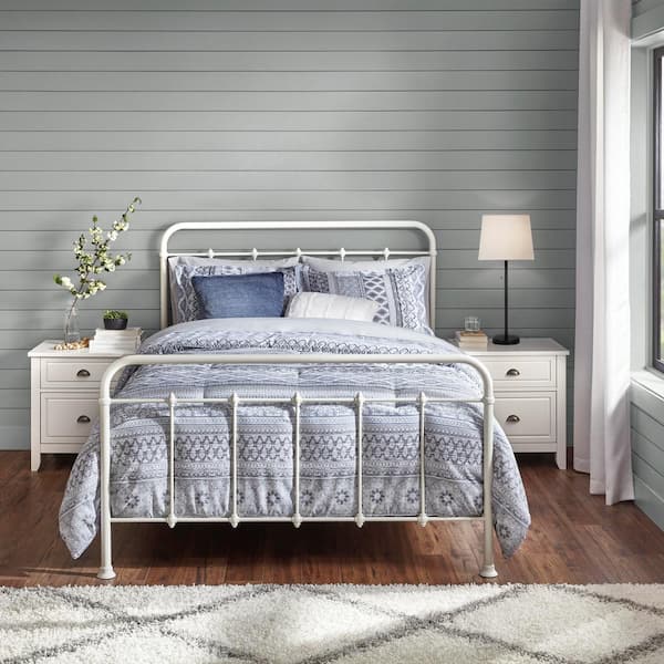 Stylewell Dorley Farmhouse White Metal Queen Bed 64 76 In W X 53 54 In H Bd8043w The Home Depot