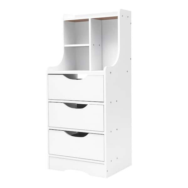 YIYIBYUS H 33.46 in. x W 11.81 in. x L 14.56 in. White Nightstand with 3 Drawers & Open Storage Shelves