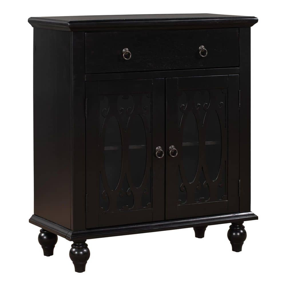 31.5'' Black Wood Accent Buffet Sideboard Storage with Doors