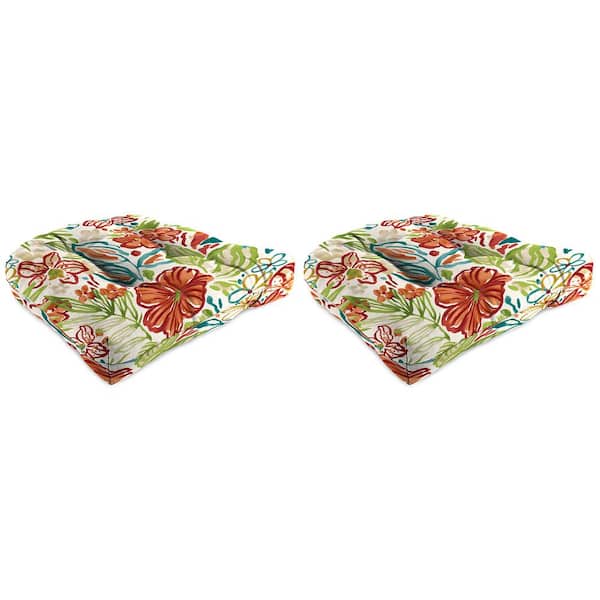 Jordan Manufacturing 18 in. L x 18 in. W x 4 in. T Outdoor Square Wicker Seat Cushion in Valeda Breeze (2-Pack)
