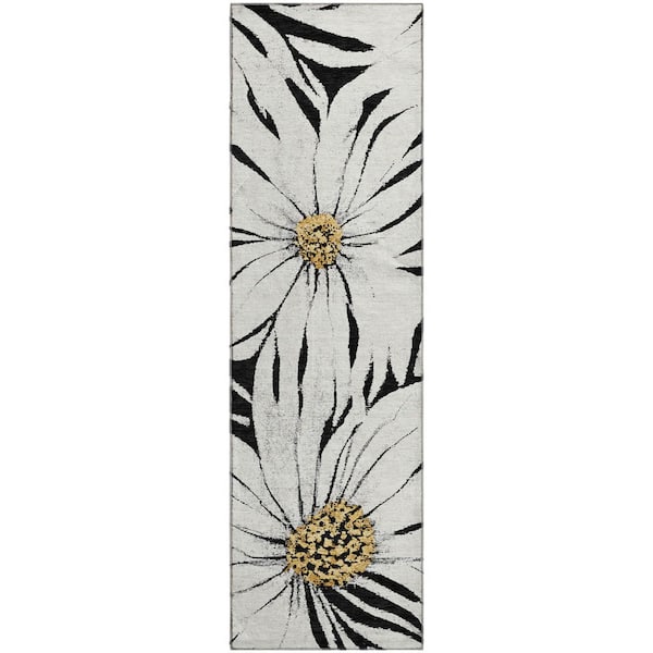 Mayfield Premium Machine Washable Abstract AMF2263 Black 2 ft. x 7 ft. Runner Rug
