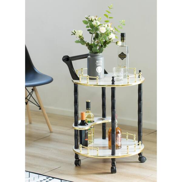 Living Room Z&Q BROS LTD Fabulous 2 Tier Gold Drinks Trolley With Glass Shelves Rolling Serving Cart With Wheels for Home 