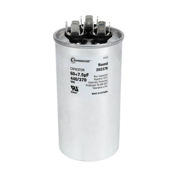 Cambridge 2.17 in. x 2.17 in. x 4.13 in. Aluminum 60 Plus 7.5 MFD, 440-Volt/370-Volt Dual Round Run Capacitor (1-Pack)