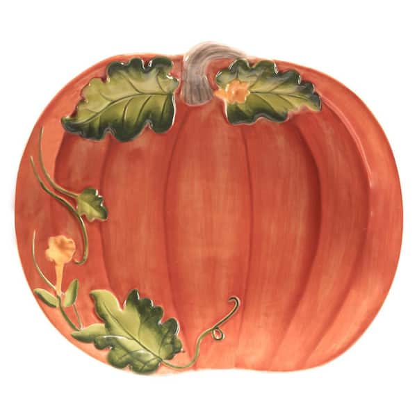 Certified International Harvest Morning Pumpkin 11.5 in. Assorted Colors Earthenware Platter
