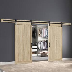 Cooper 36 in. x 84 in. Double Sliding Barn Door in Textured French Oak Wood with U-Shape Soft Close Hardware Kit