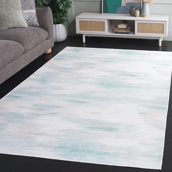 Malibu Ivory/Green 9 ft. x 12 ft. Machine Washable Abstract Distressed Area Rug