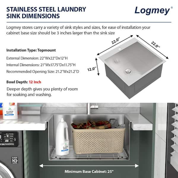 Logmey 22-inch Drop-In Stainless Steel Laundry Utility Sink
