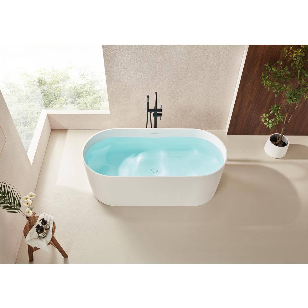 67" Glossy White Stone Resin Freestanding Soaking Bathtub