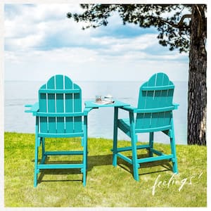 Sean Aruba Blue 2-Piece Plastic Outdoor Patio Bistro Bar Stool Bar Height Adirondack Chair Set of 2