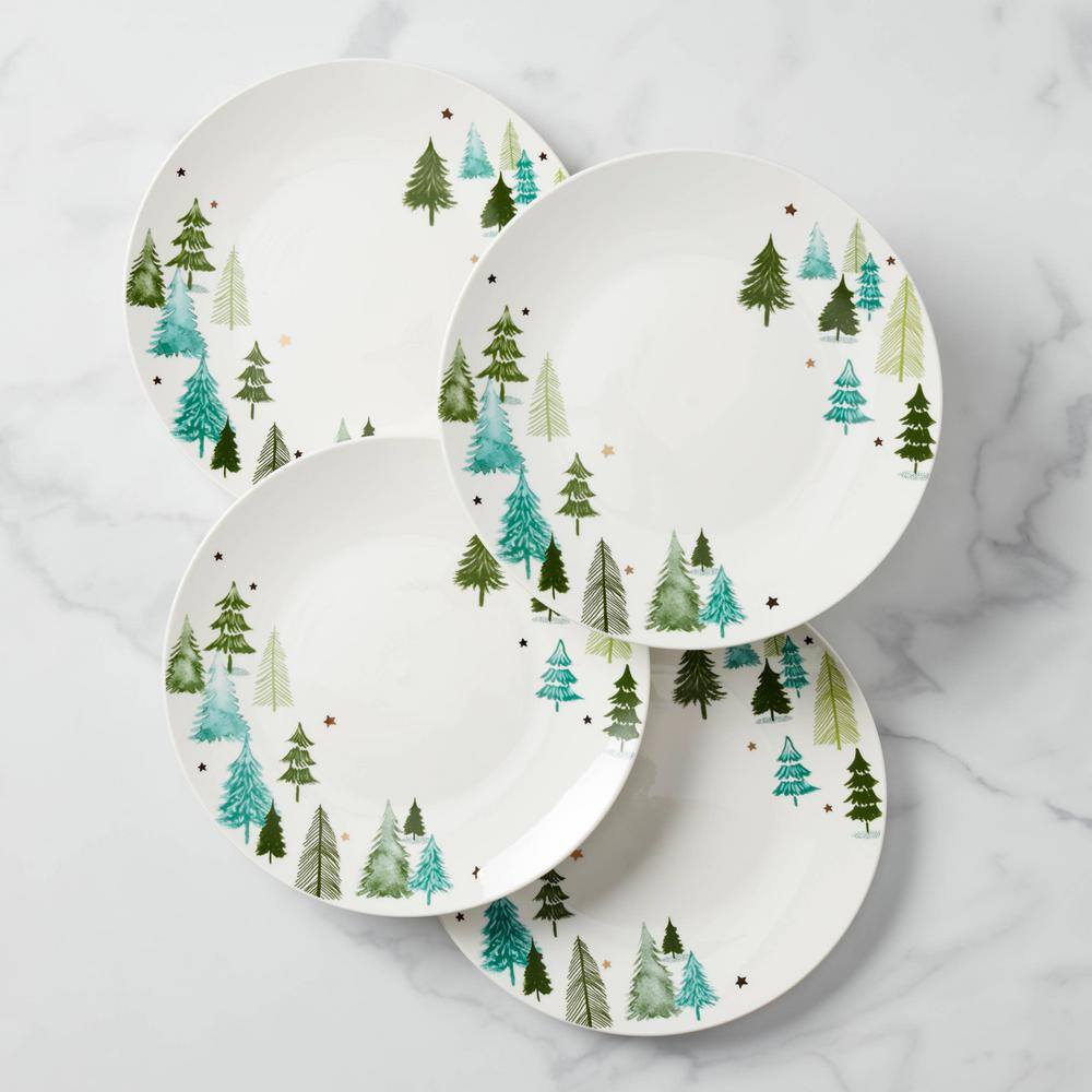 Balsam Lane Porcelain Dinner Plates with Gold Accents, Set of 4