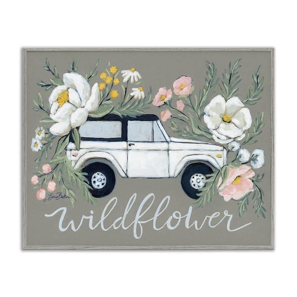 Wildflower Phrase Floral Car by Sara Baker Gray Framed Nature Graphic Art Print 16 in. x 20 in.