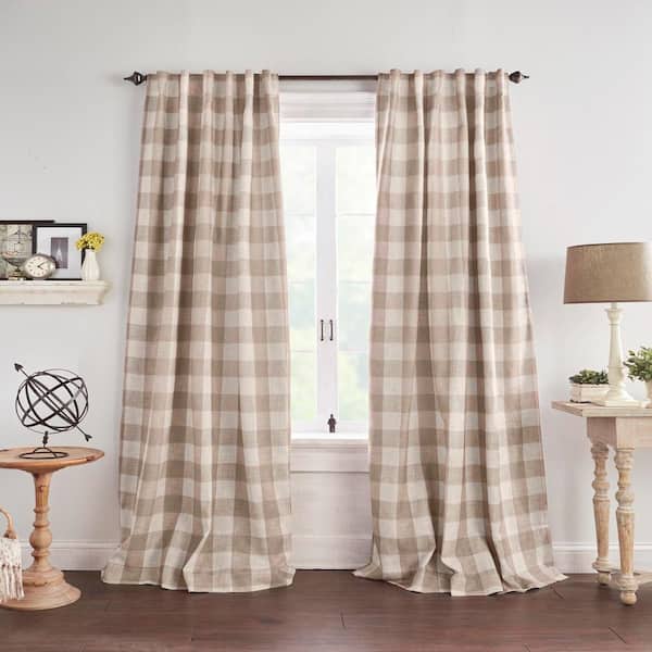 Grainger Buffalo Check Blackout Window Curtain, Linen - 52"W x 95"L