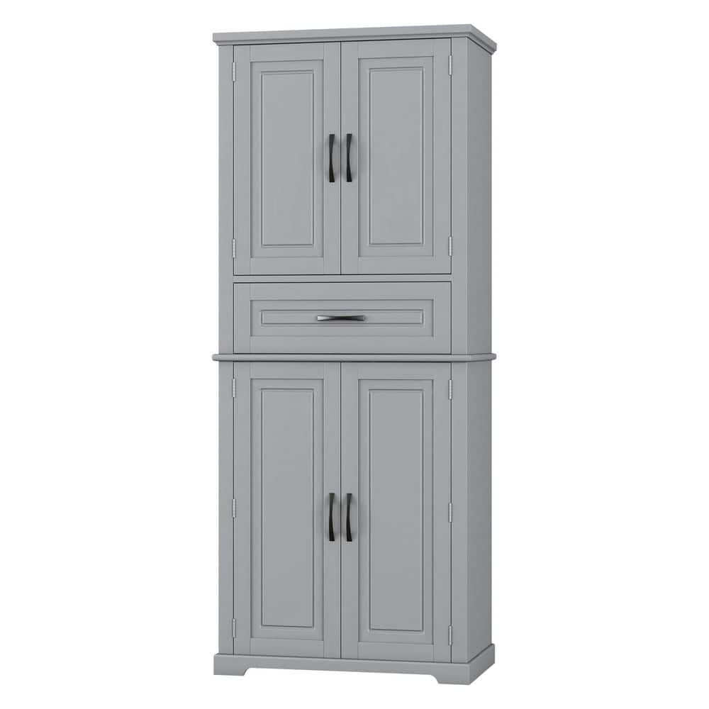 30 in. W x 15.7 in. D x 72 in. H Freestanding Gray Linen Cabinet with Slide Rails and Adjustable Shelf