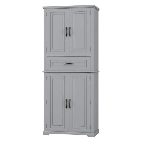 YSQCAR 30 in. W x 15.7 in. D x 72 in. H Freestanding Gray Linen Cabinet with Slide Rails and Adjustable Shelf