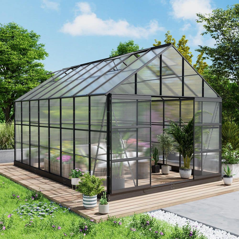 INMITOM 10 ft. x 14 ft. Black Frame Clear Garden Greenhouse