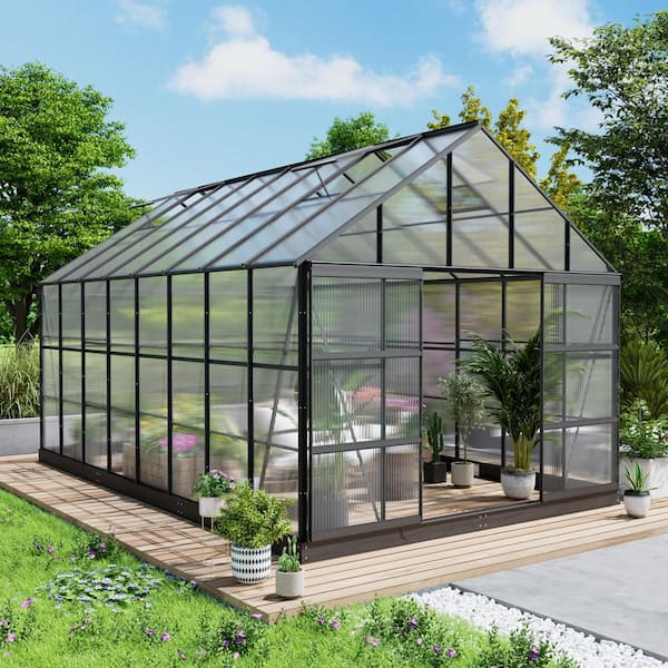 10 ft. x 14 ft. Black Frame Clear Garden Greenhouse, Solarium, and Conservatory