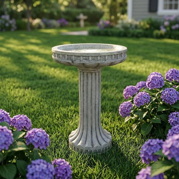 Modern Series 24 in. H Gray Fibre-Reinforced Concrete Bird Bath for Garden, Patio, Backyard, Lawn