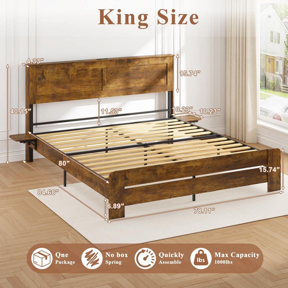 Seafuloy Natural Brown MDF Plus Steel Frame King Platform Bed, Bed ...