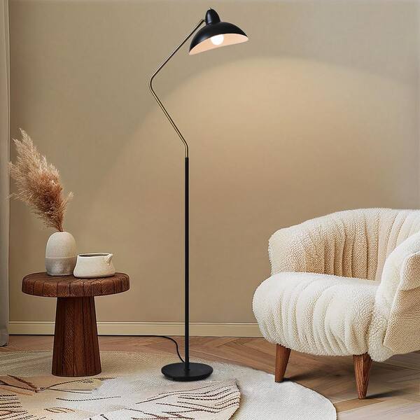 Brightech Swoop 69 in. Classic Black Industrial 1 Light Adjustable LED Floor Lamp with Black Metal Bowl Shade FL SWP BLK