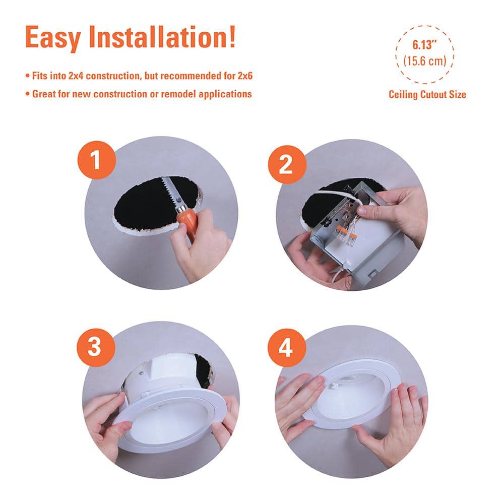 6-Inch White Aluminum LED Recessed Light for Sloped Ceilings