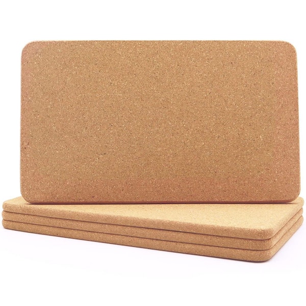 4-Piece 12 in. x 7 in. Rectangle High Density Fine Particle Thick Cork Trivets for Hot Dishes