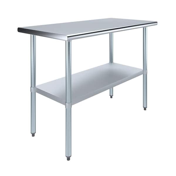 AMGOOD 24 in. x 48 in. Stainless Steel Kitchen Utility Table with Adjustable Bottom Shelf