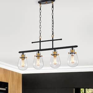 4-Light Black and Antique Gold Kitchen Island Chandelier