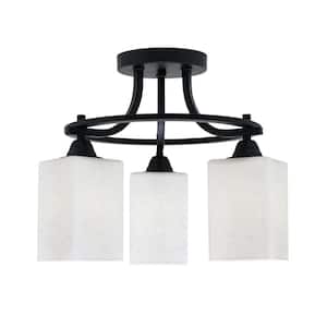 Madison 15.5 in. 3-Light Matte Black Semi-Flush Mount with Square White Muslin Glass Shade