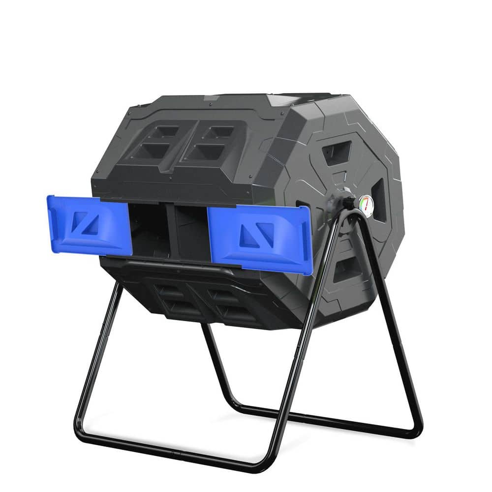 Large Outdoor Compost Tumbler Bin 43 Gallon Rotating with Thermometer Sturdy Steel Frame Blue Door 2-Chamber price history on PriceWatchPro