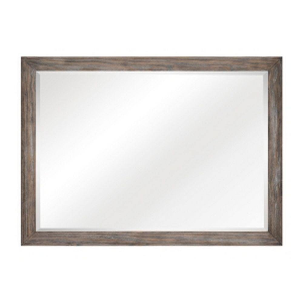 Benjara 50 In. W X 37 In. H Wooden Frame Gray And Brown Wall Mirror ...