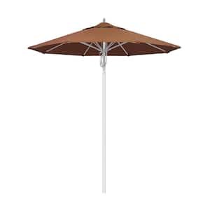 7.5 ft. Silver Aluminum Commercial Market Patio Umbrella Fiberglass Ribs and Pulley Lift in Heather Teak Sunbrella