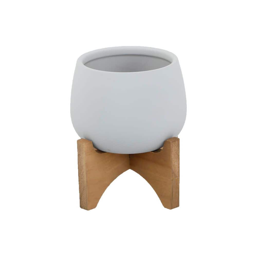 Gray Ceramic Planter on Wood Stand (4.875 in. W x 5.8 in. H) price history on PriceWatchPro
