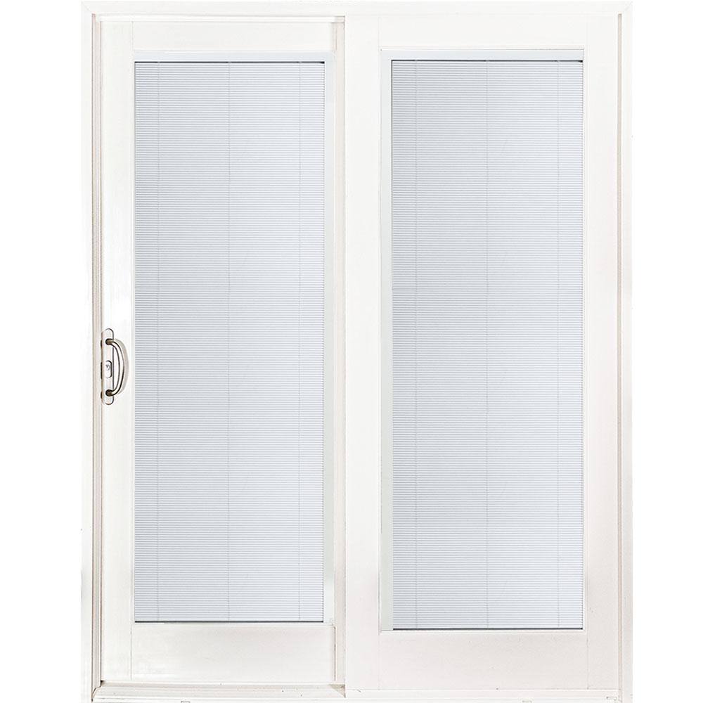 60 in. x 80 in. Woodgrain Interior and Smooth White Exterior Left-Hand Composite Sliding Patio Door with Built in Blinds price history on PriceWatchPro