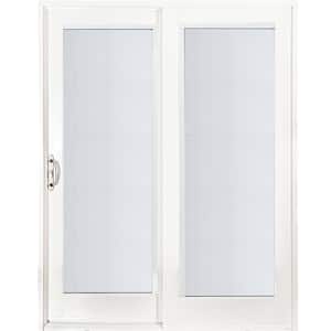 60 in. x 80 in. Woodgrain Interior and Smooth White Exterior Left-Hand Composite Sliding Patio Door with Built in Blinds