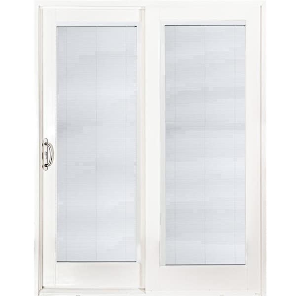MP Doors 60 in. x 80 in. Woodgrain Interior and Smooth White Exterior Left-Hand Composite Sliding Patio Door with Built in Blinds