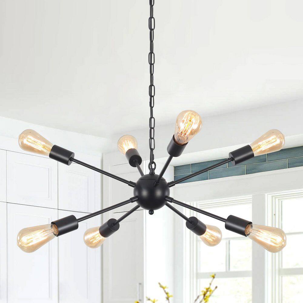 Mid Century 23.5 in. 8-Light Black Metal Modern Sputnik Chandelier Hanging Ceiling Light for Dining Room, Living Room price history on PriceWatchPro