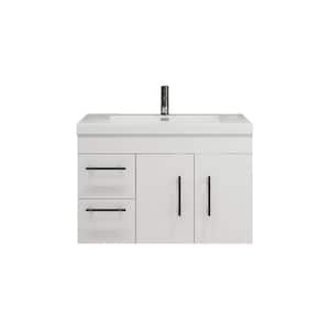 Elsa 35.44 in. W x 19.69 in.D x 22.05 in. H Bath Vanity in Glossy White with White Reinforced Acrylic Top with Sink