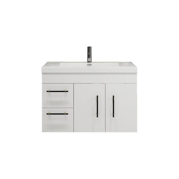 Moreno Bath Elsa 35.44 in. W x 19.69 in.D x 22.05 in. H Bath Vanity in Glossy White with White Reinforced Acrylic Top with Sink